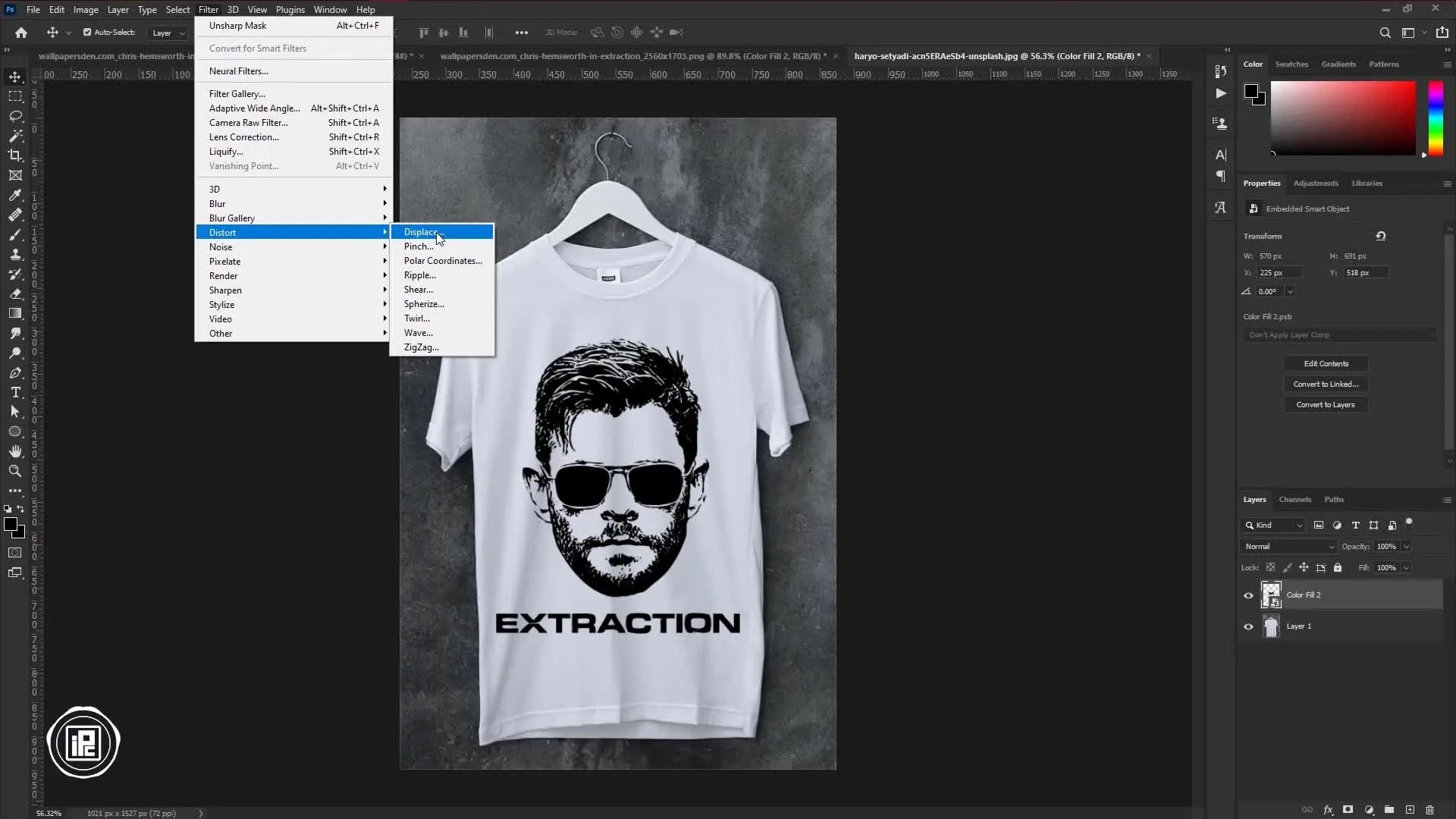 Displace filter dialog box in Photoshop.