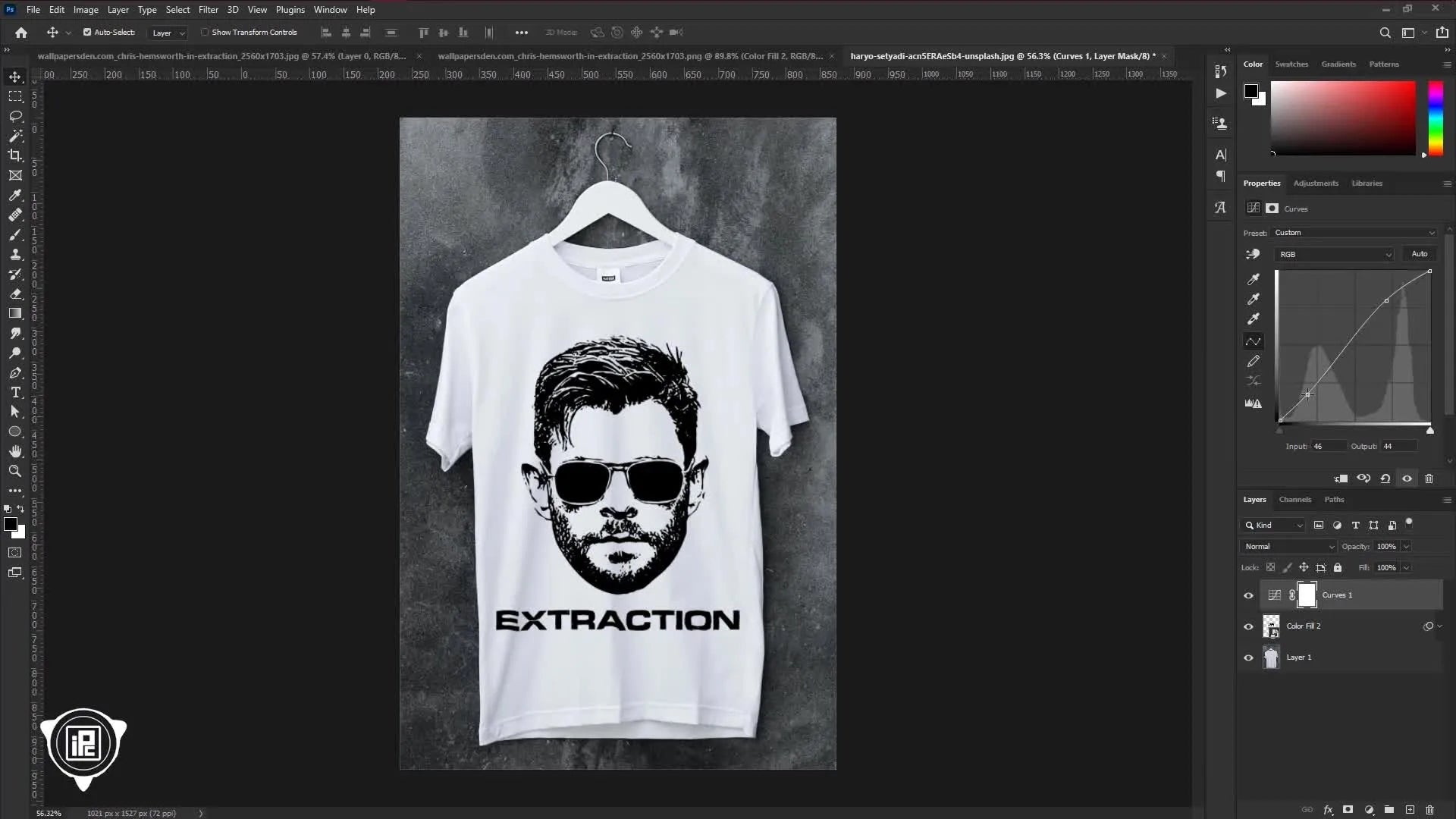 Final T-shirt mockup with realistic vector design.