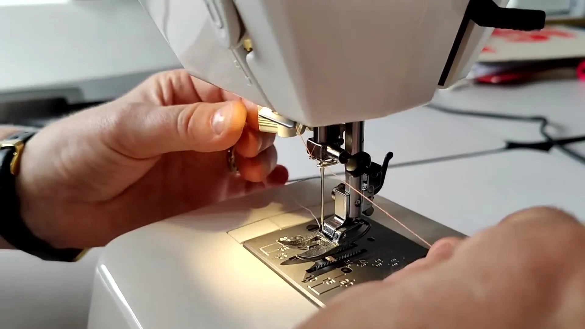 Bringing down needle threader on Janome J3-18