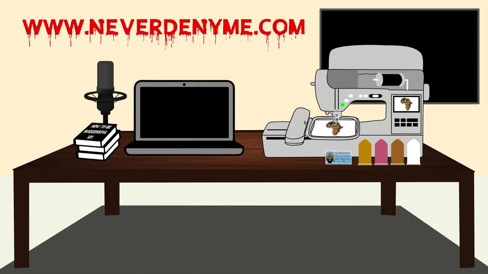 Close-up of a hand reaching to turn on a white embroidery machine.