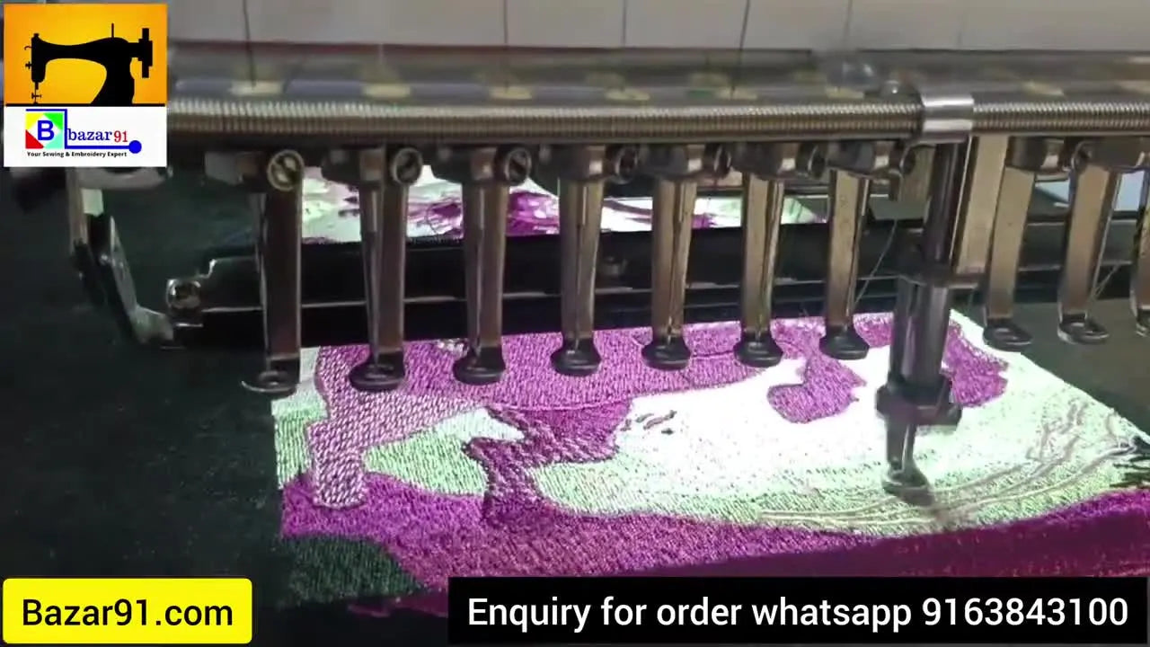 Close-up on the embroidery work, detailing the dense fill stitches.