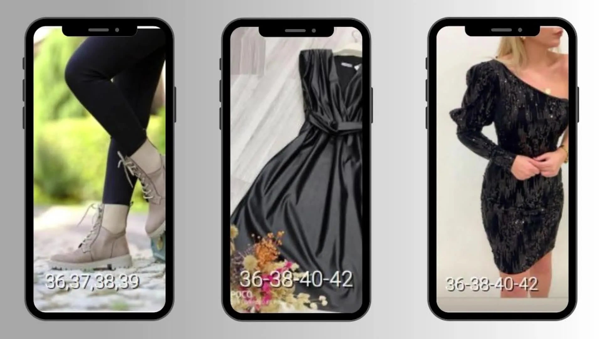 A slide explaining 'WHOLESALE SHOES: 8 Pairs Packed in a Box' with UK sizes 5-8, featuring a pair of blue high heels.