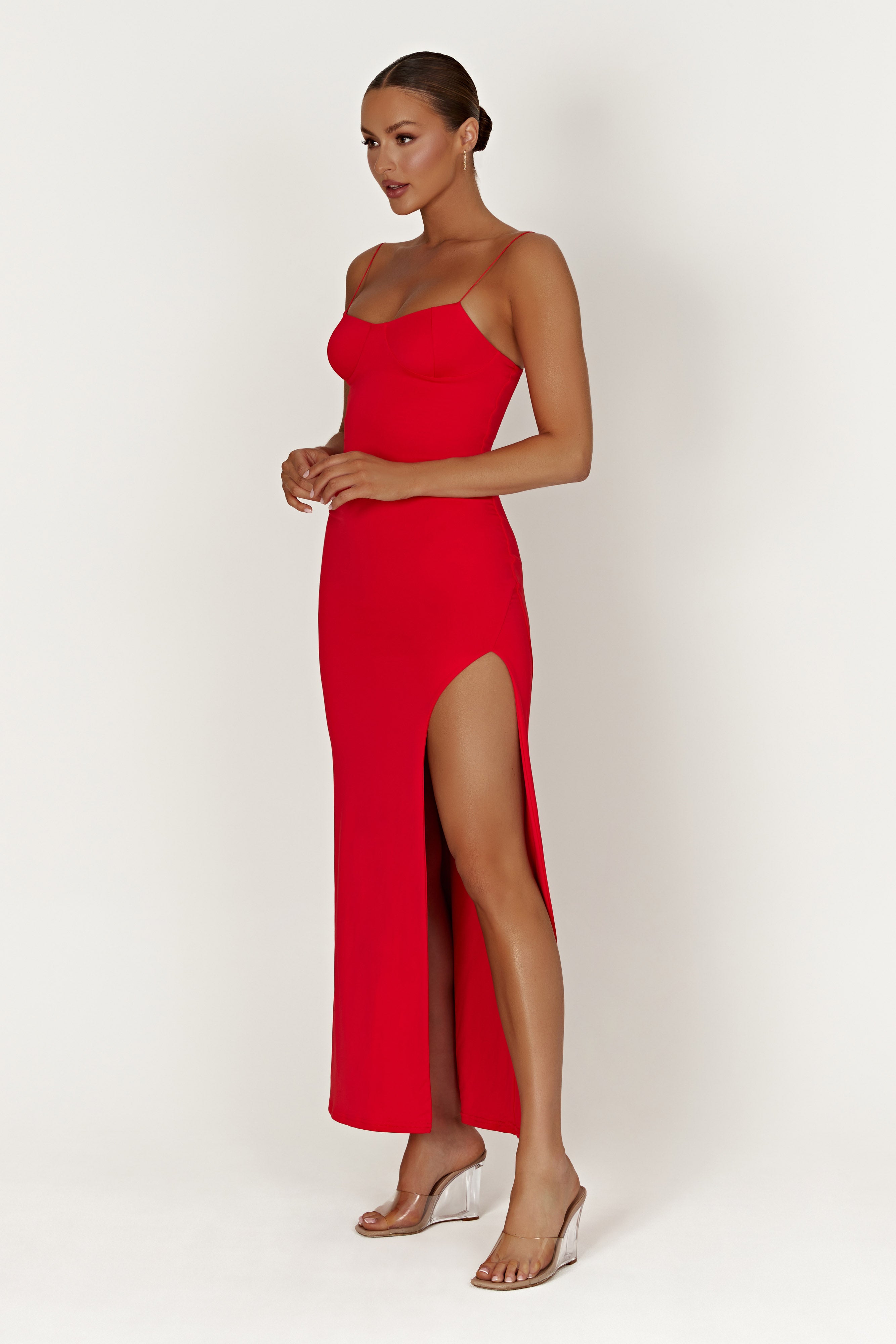 Addison Recycled Nylon Cupped Maxi Dress - Red