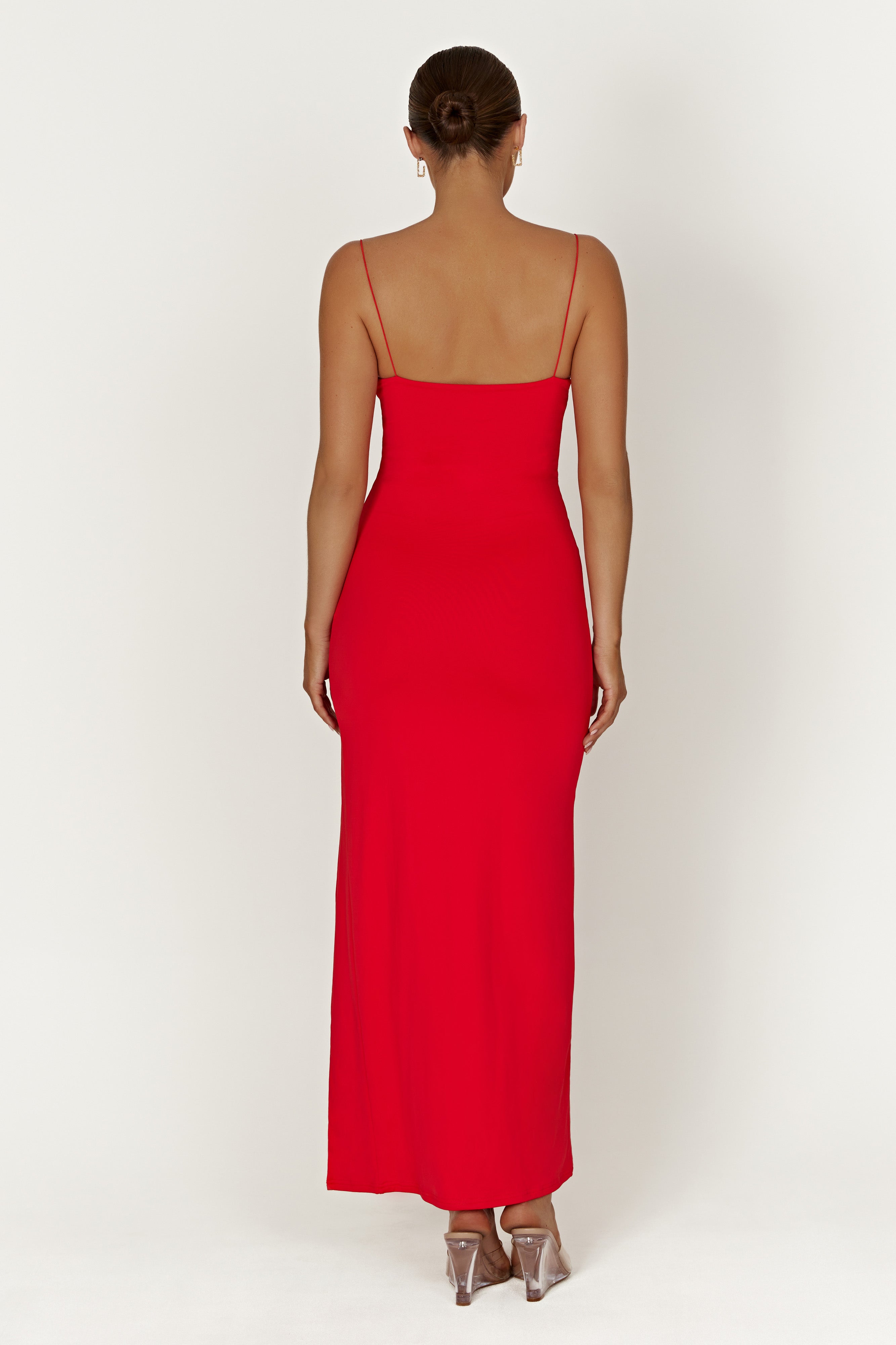 Addison Recycled Nylon Cupped Maxi Dress – Red