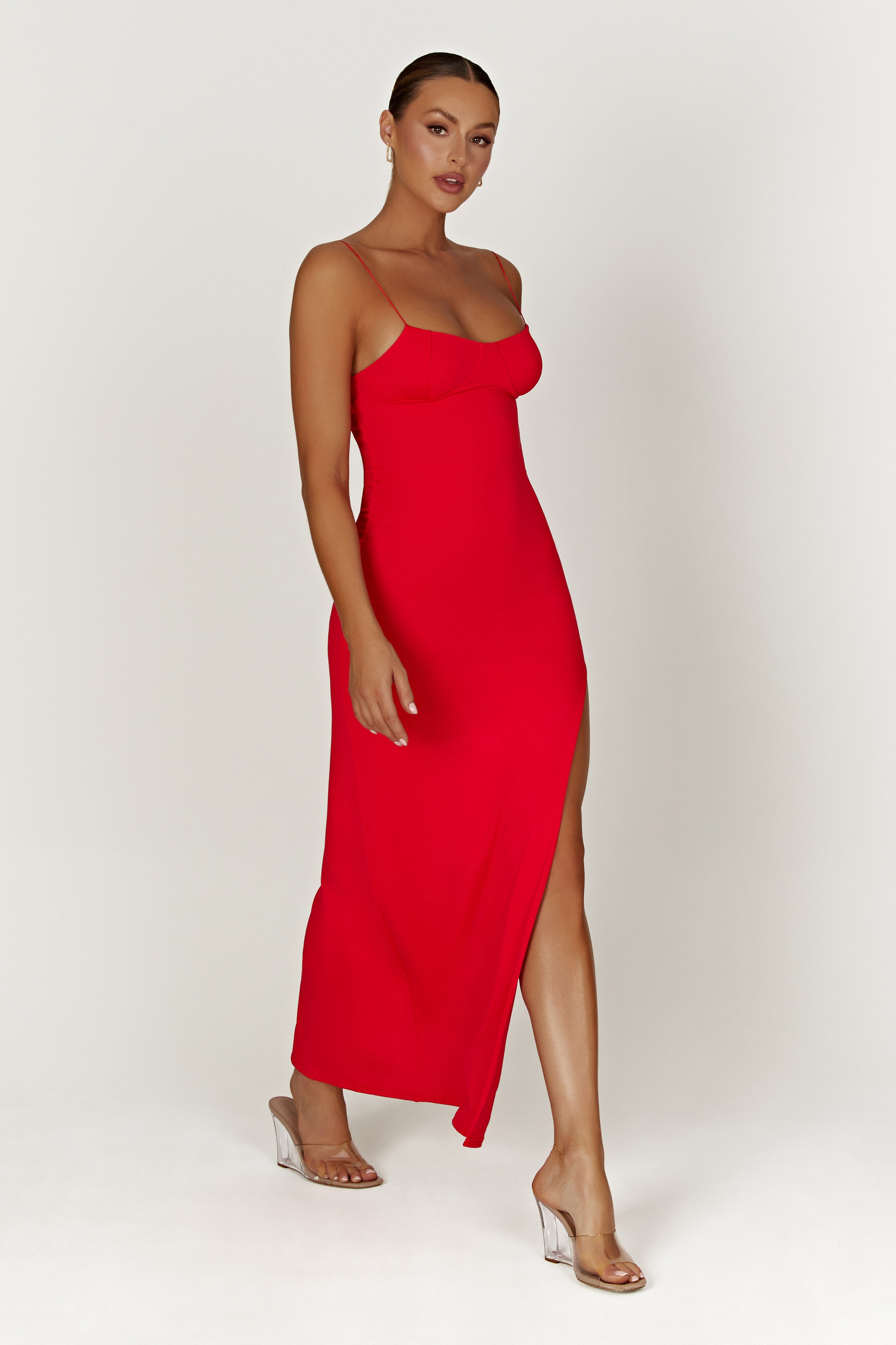 Addison Recycled Nylon Cupped Maxi Dress - Red