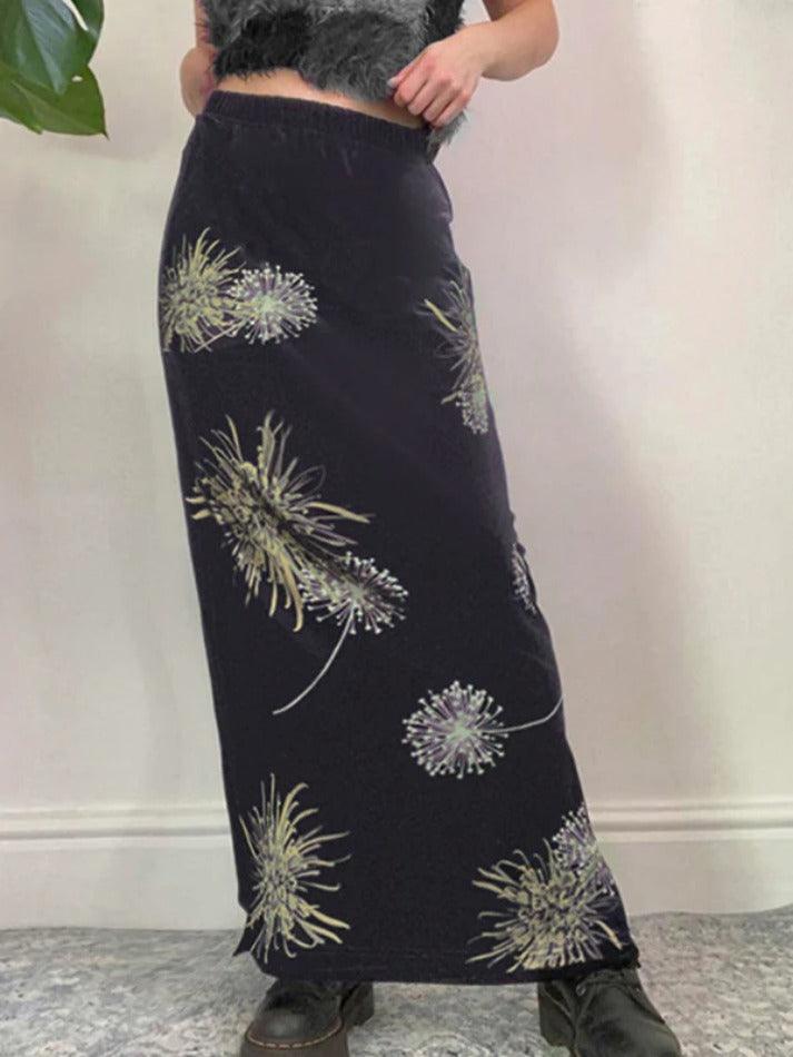Flower Print Split Midi Skirt