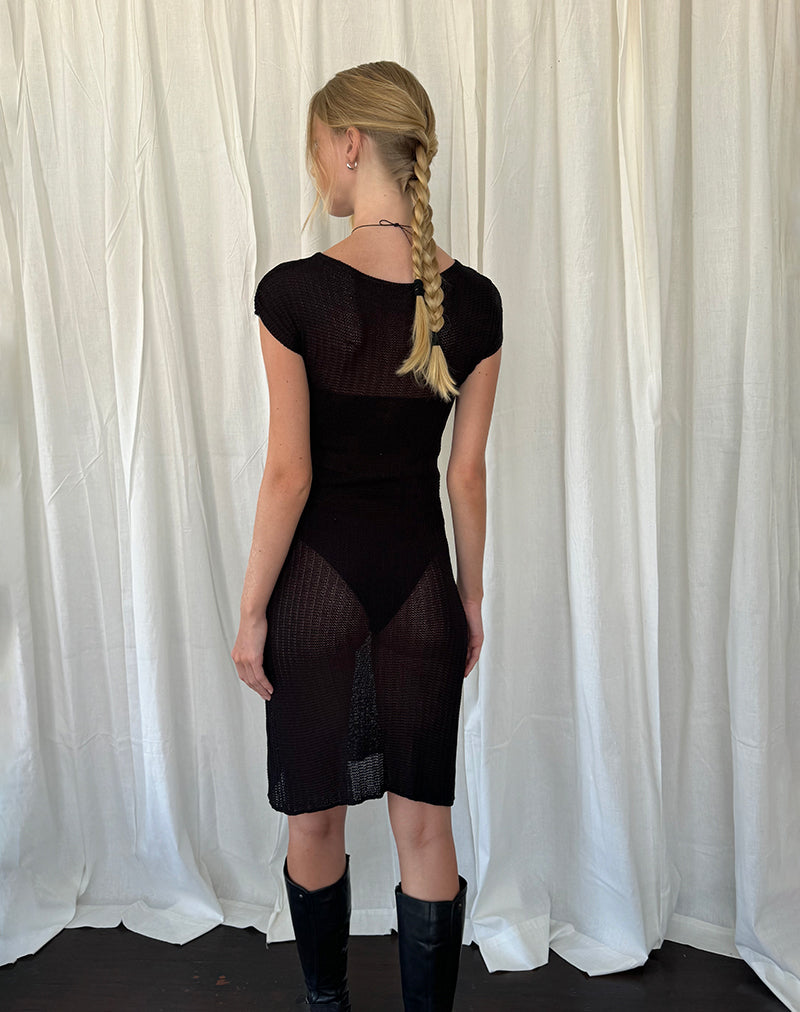 Adeline Midi Dress in Wide Rib Knit Black
