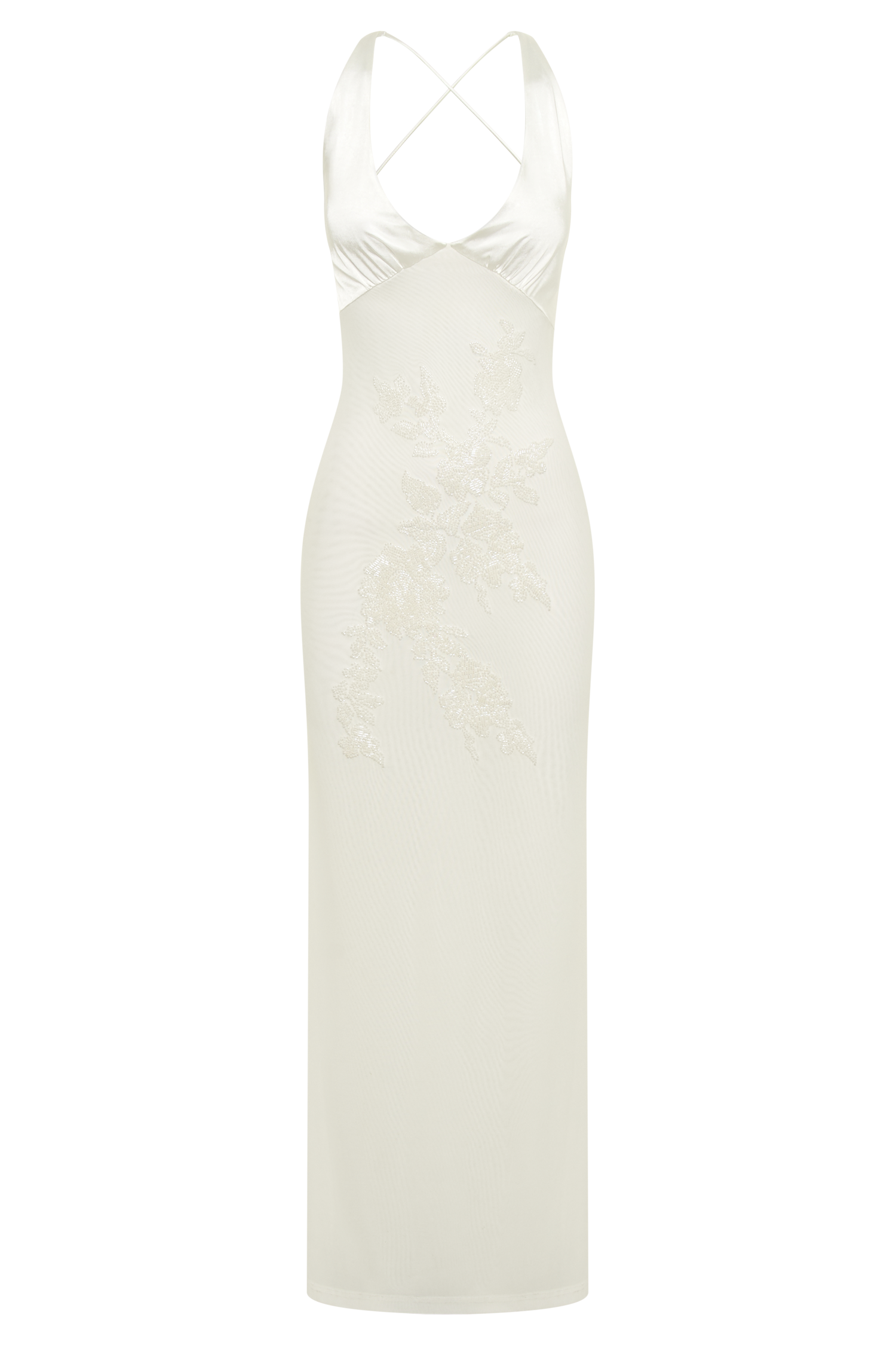 Maya Beaded Mesh Maxi Dress - White