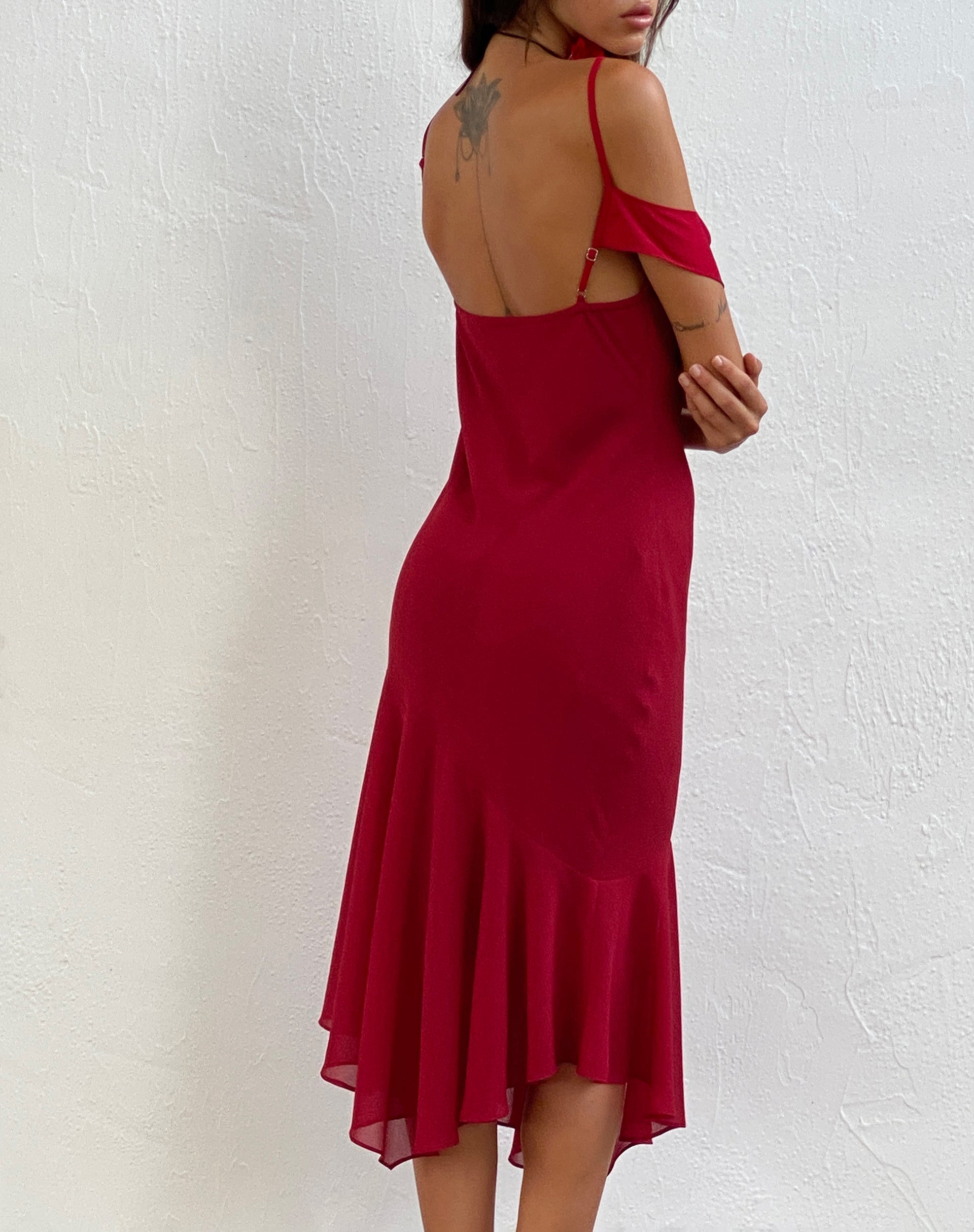 Dansya Midi Chiffon Dress in Red