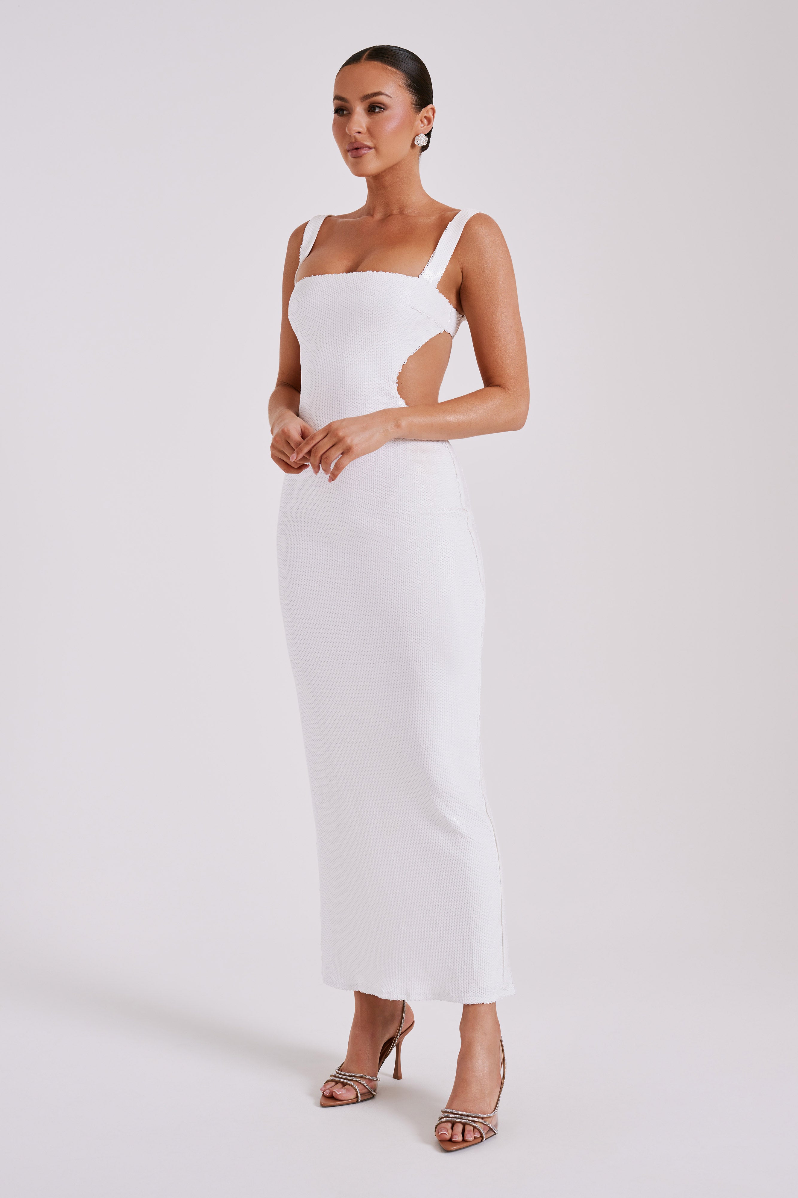 Adoria Sequin Cut Out Maxi Dress - White