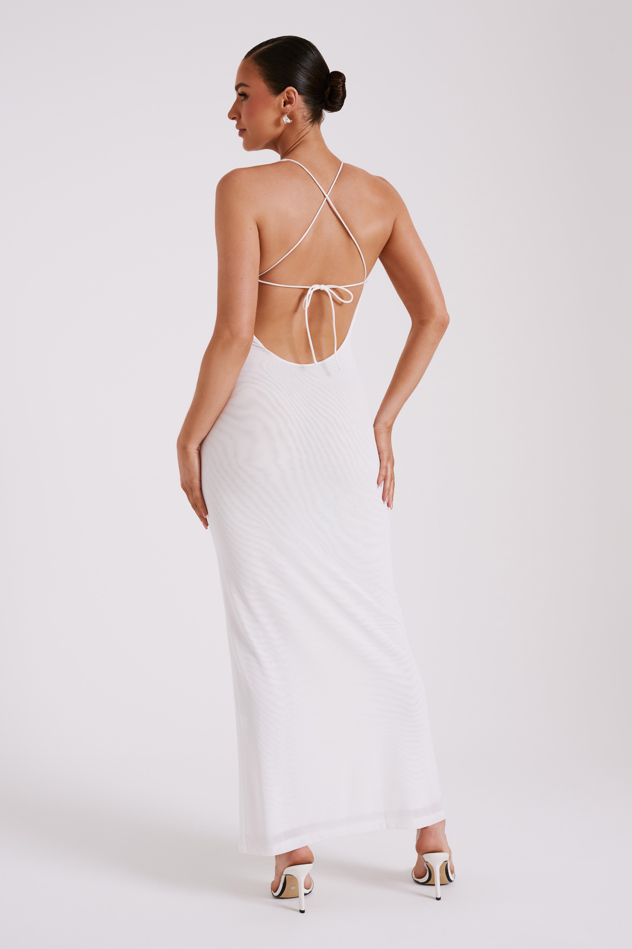 Maya Beaded Mesh Maxi Dress - White