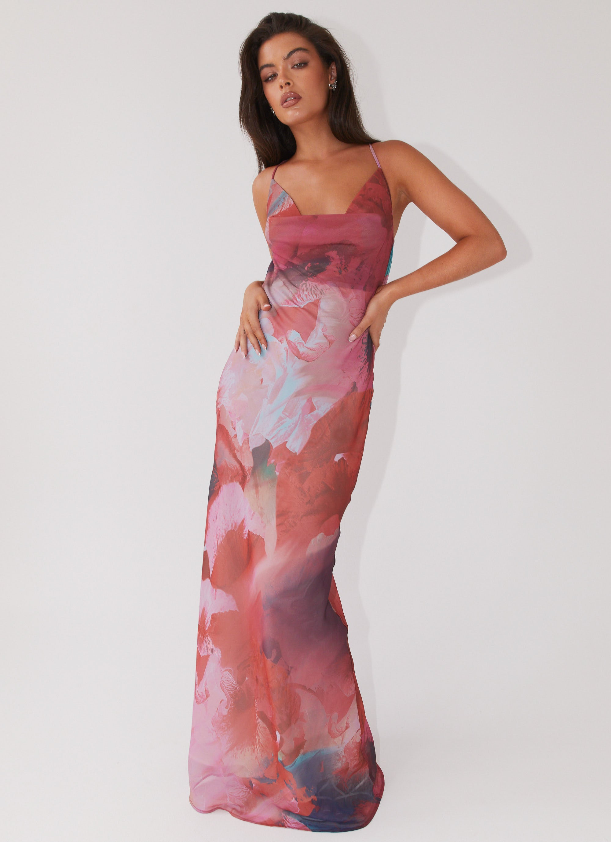 Abigail Cowl Maxi Dress – Scarlet Burst