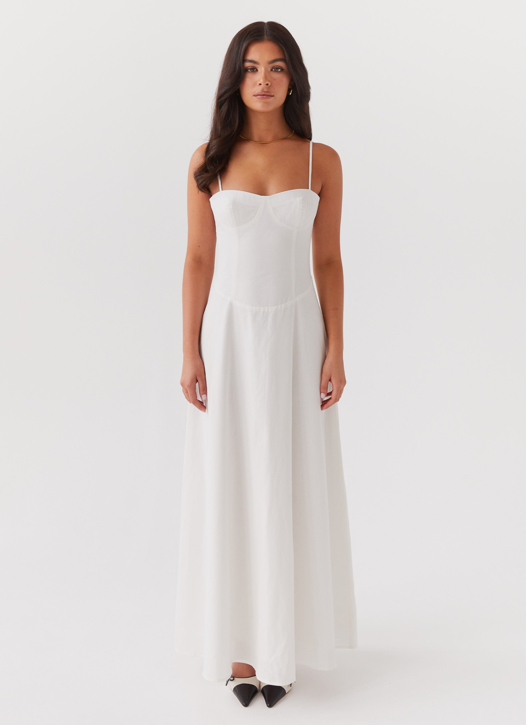 Angelina Linen Maxi Dress – White