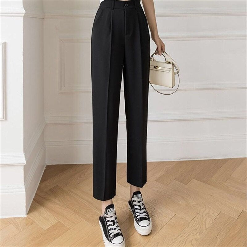 Fall Outfits Women Korean Style Casual High Waist Office Ladies Elegant Pants Black Straight Suit Pants Trousers Y2k Streetwear