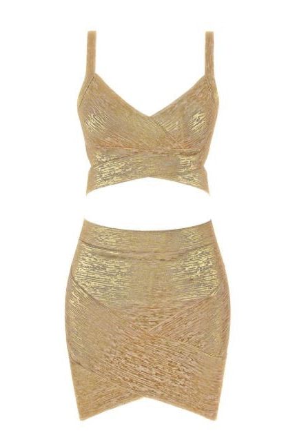 Ang Bandage Top and Mini Skirt Set – Gold