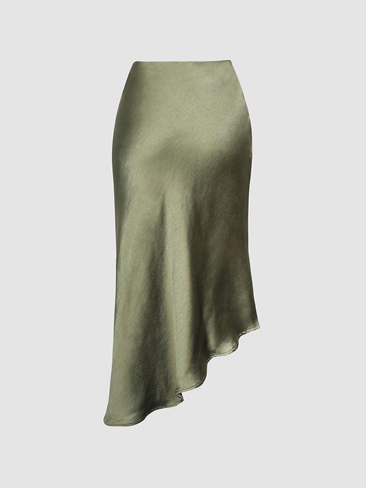 Asymmetric Hem Slit Button Deco Skirt