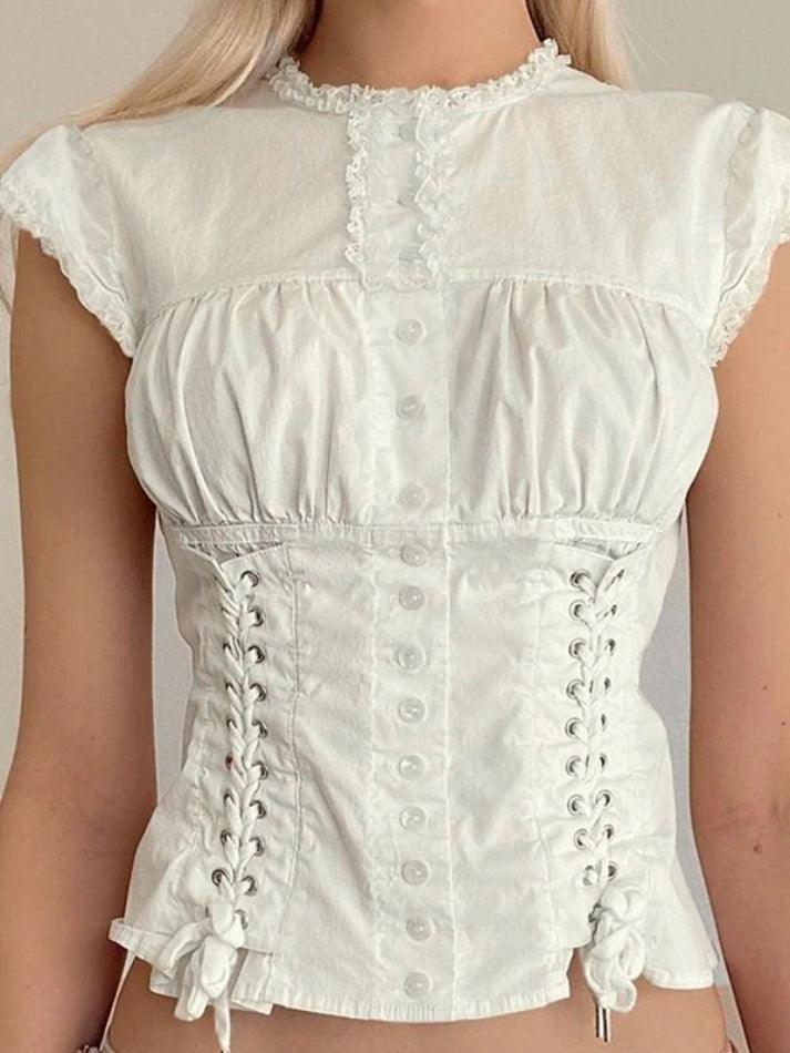 Strap Slim Short Sleeve Blouse