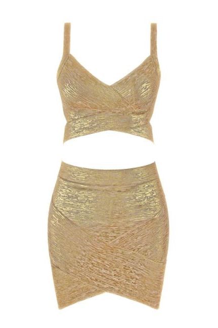 Jess Bandage Top and Mini Skirt Set – Gold