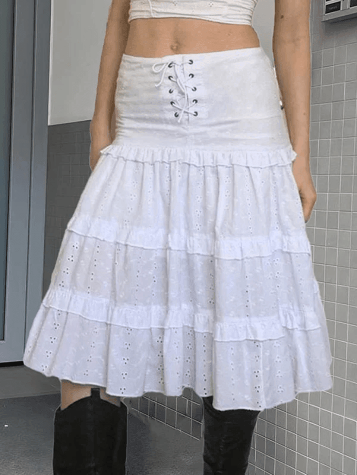 Low Waist Lace Up Cutout Midi Skirt