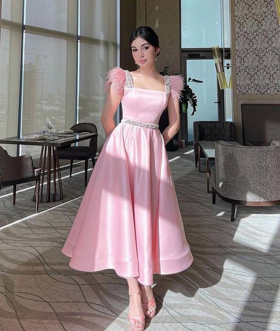 A Line Event Prom Night Dresses Satin Feather Sleeveless Evening Party Gowns Formal Occasion Dress       fg4620