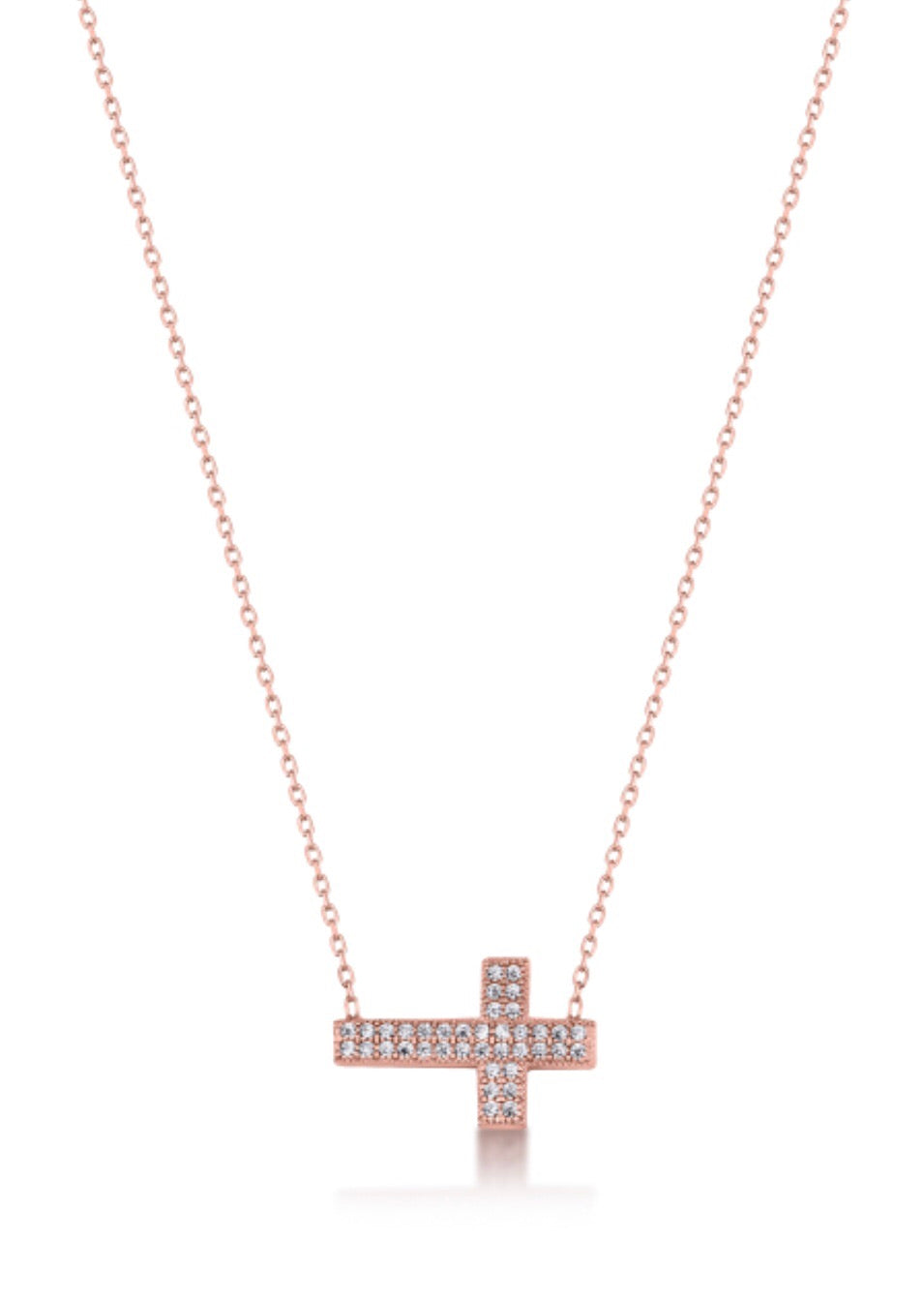 Side Cross Charm Classic Gigi Baby Pink necklace, Rose Gold, 16.5