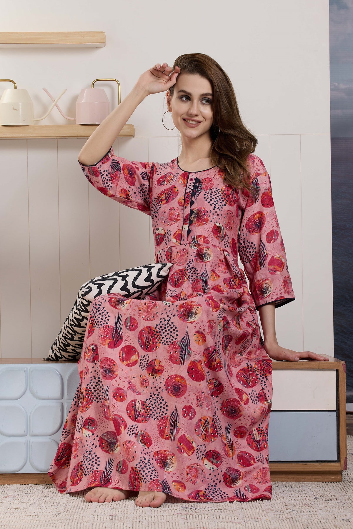 MANGAI Premium Alpine KURTI Style 3/4 Sleeve| Beautiful Stylish KURTI Model | Side Pocket | Perfect Nightwear Collection's for Trendy Women's