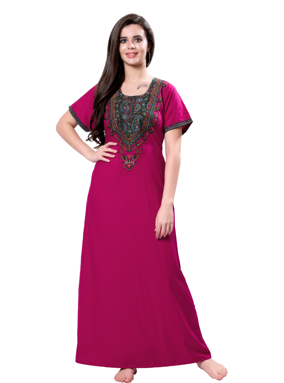 MANGAI Premium KARACHI Embroidery Nighties | Beautiful Embroidery Design's | Branded Quality | Half Sleeve | Regular Model | Stylish Nightdress for Women