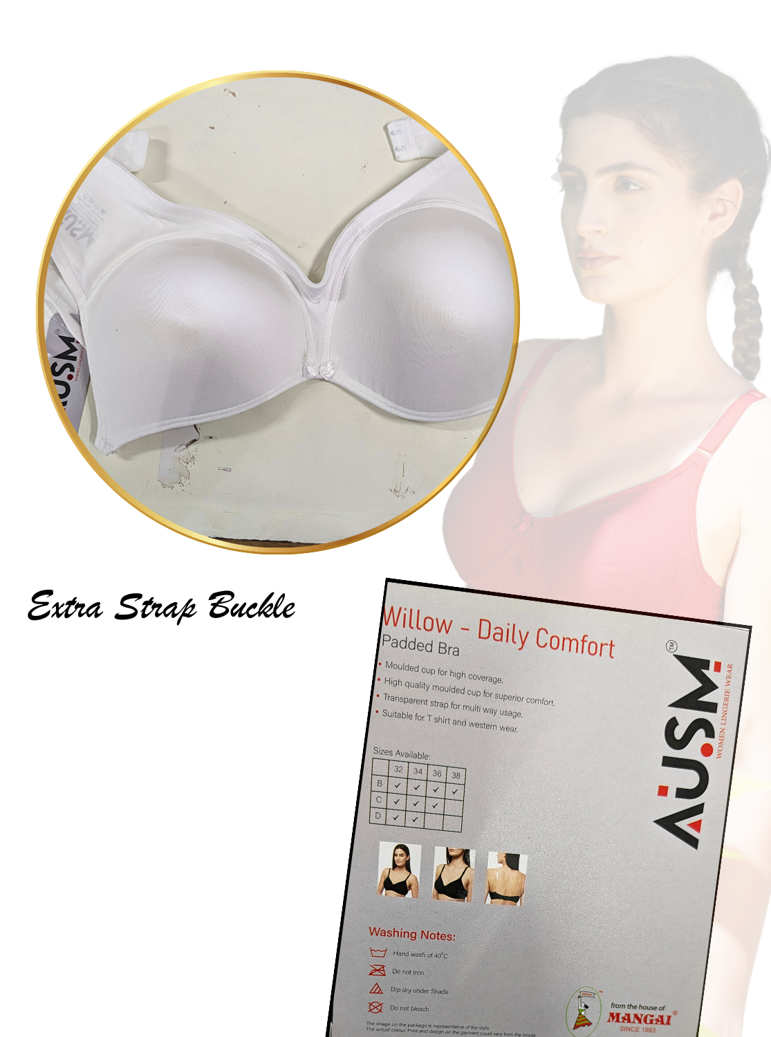 AUSM Willow - Padded Brassiere | Molded Cup for High Coverage | Soft Padded for Superior Comfort | Suitable for T-Shirt & Western Wear