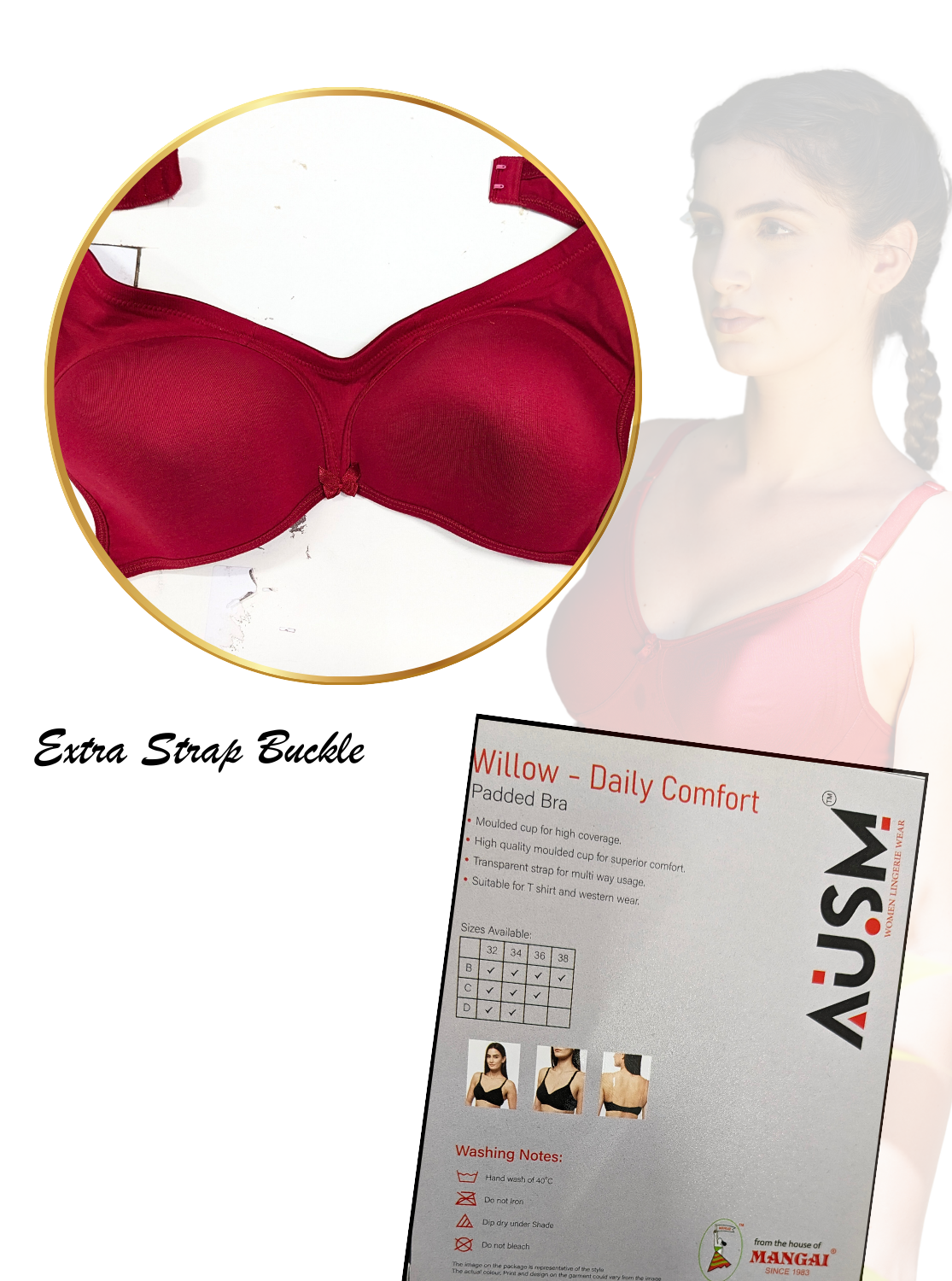 AUSM Willow - Padded Brassiere | Molded Cup for High Coverage | Soft Padded for Superior Comfort | Suitable for T-Shirt & Western Wear