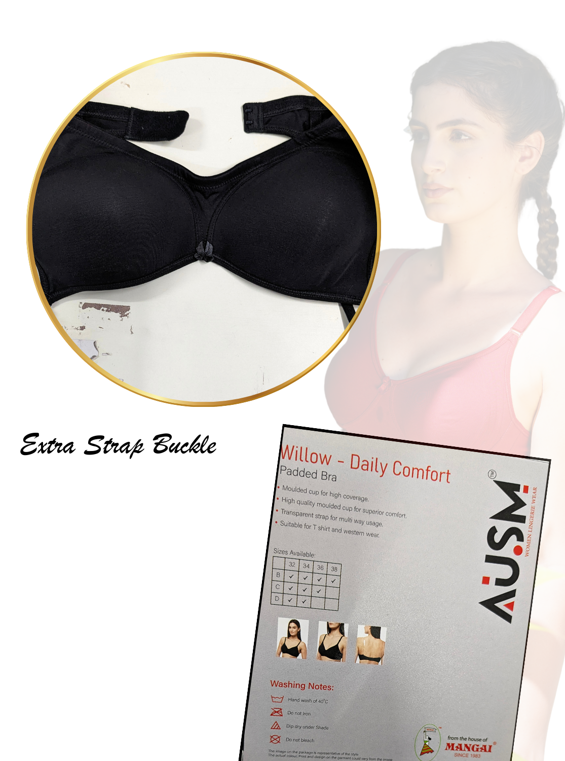 AUSM Willow - Padded Brassiere | Molded Cup for High Coverage | Soft Padded for Superior Comfort | Suitable for T-Shirt & Western Wear