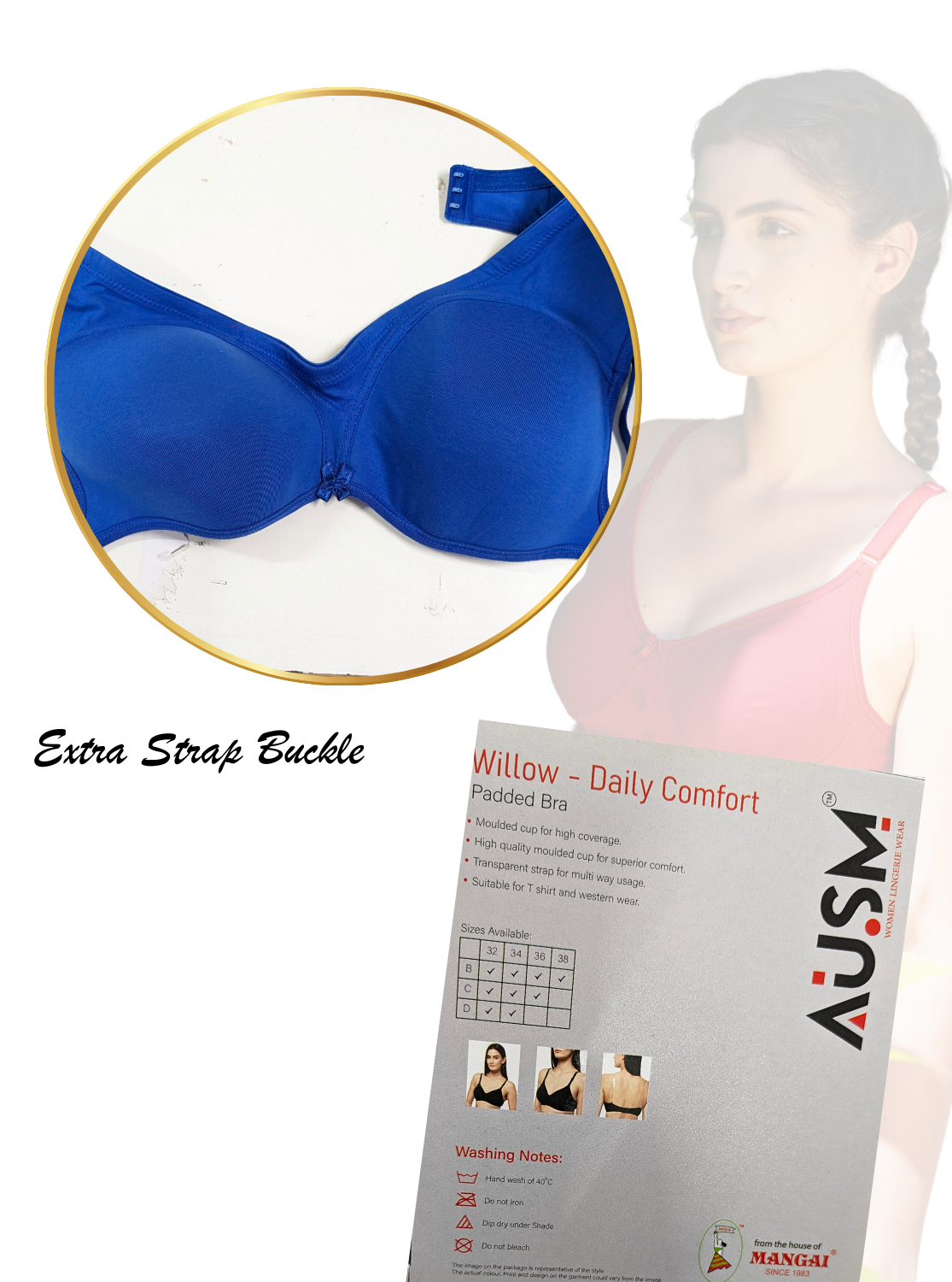 AUSM Willow - Padded Brassiere | Molded Cup for High Coverage | Soft Padded for Superior Comfort | Suitable for T-Shirt & Western Wear