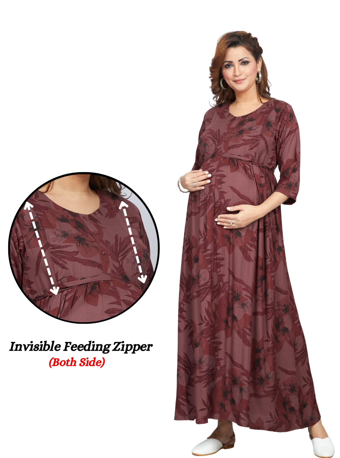 ONLY MINE Premium 4-IN-ONE Mom's Wear - Soft & Smooth Rayon | Maternity | Feeding | Long Frock | Casual Wear for Pregnancy Women's