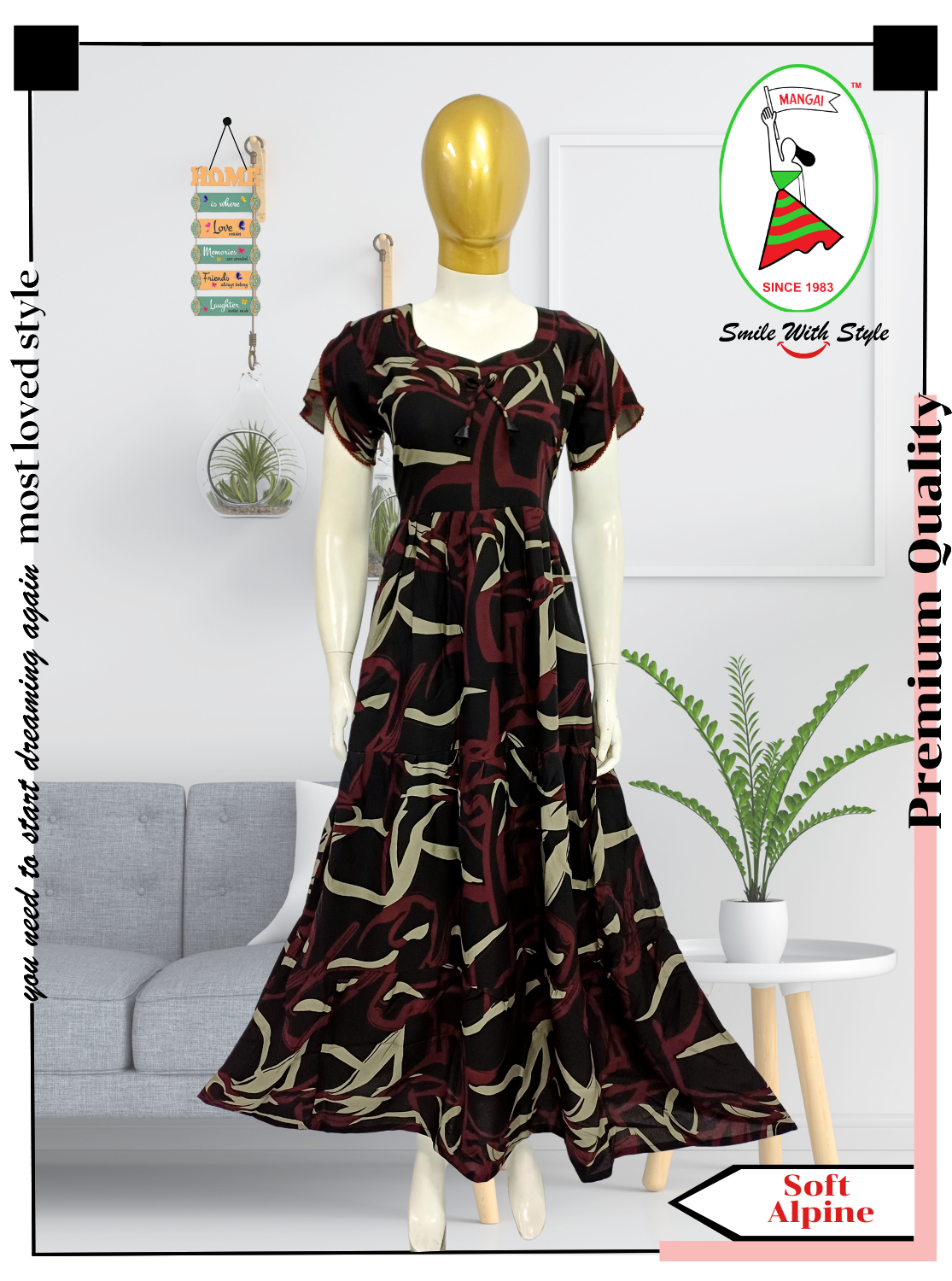 MANGAI Premium Alpine FROCK Model Nighties | Beautiful Stylish Frock Style | Stylish Sleeves | Perfect Nightwear Trendy Women's