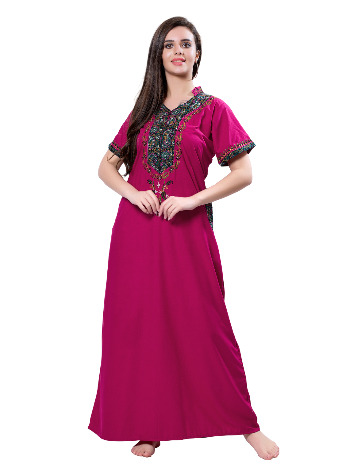 MANGAI Premium KARACHI Embroidery Nighties | Beautiful Embroidery Design's | Branded Quality | Half Sleeve | Collar Model | Stylish Nightdress for Women