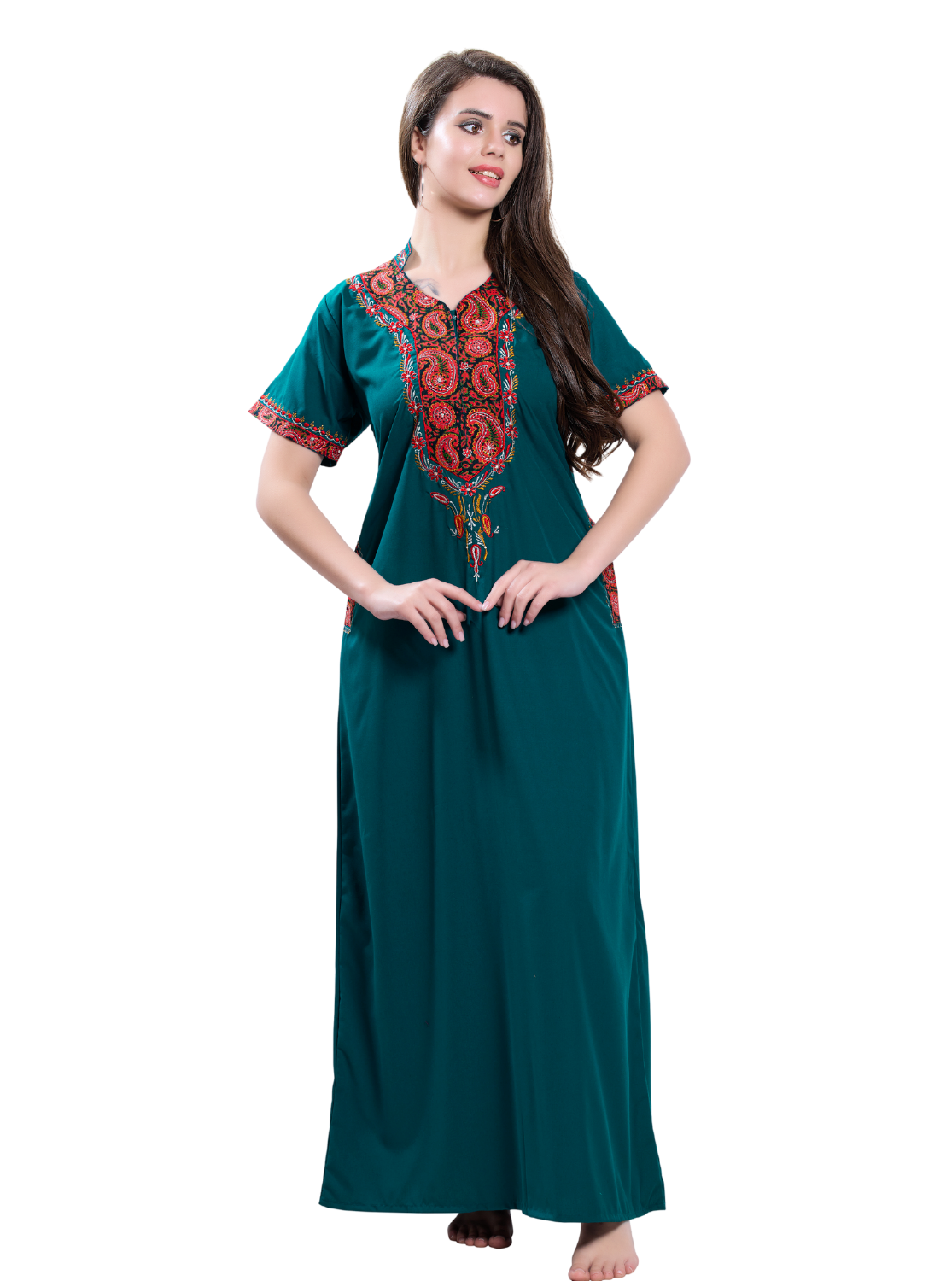 MANGAI Premium KARACHI Embroidery Nighties | Beautiful Embroidery Design's | Branded Quality | Half Sleeve | Collar Model | Stylish Nightdress for Women