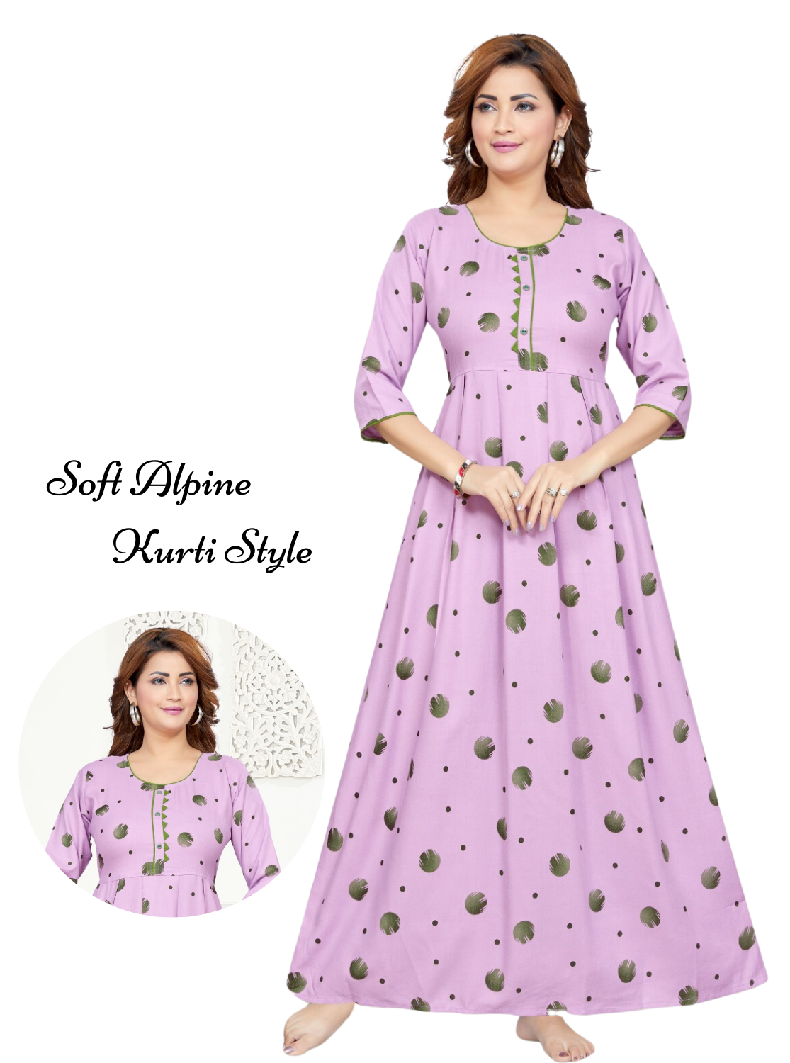 MANGAI Premium Alpine KURTI Style | Beautiful Stylish KURTI Model | Trendy Printed 3/4 Sleeve Night Wear