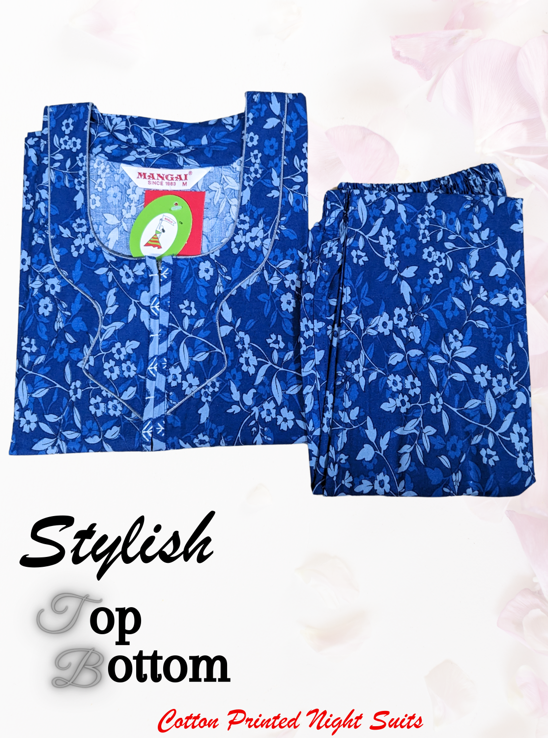 MANGAI New Premium Cotton Printed Stylish Night Suits- Stylish Printed Top & Bottom Set for Trendy Women's