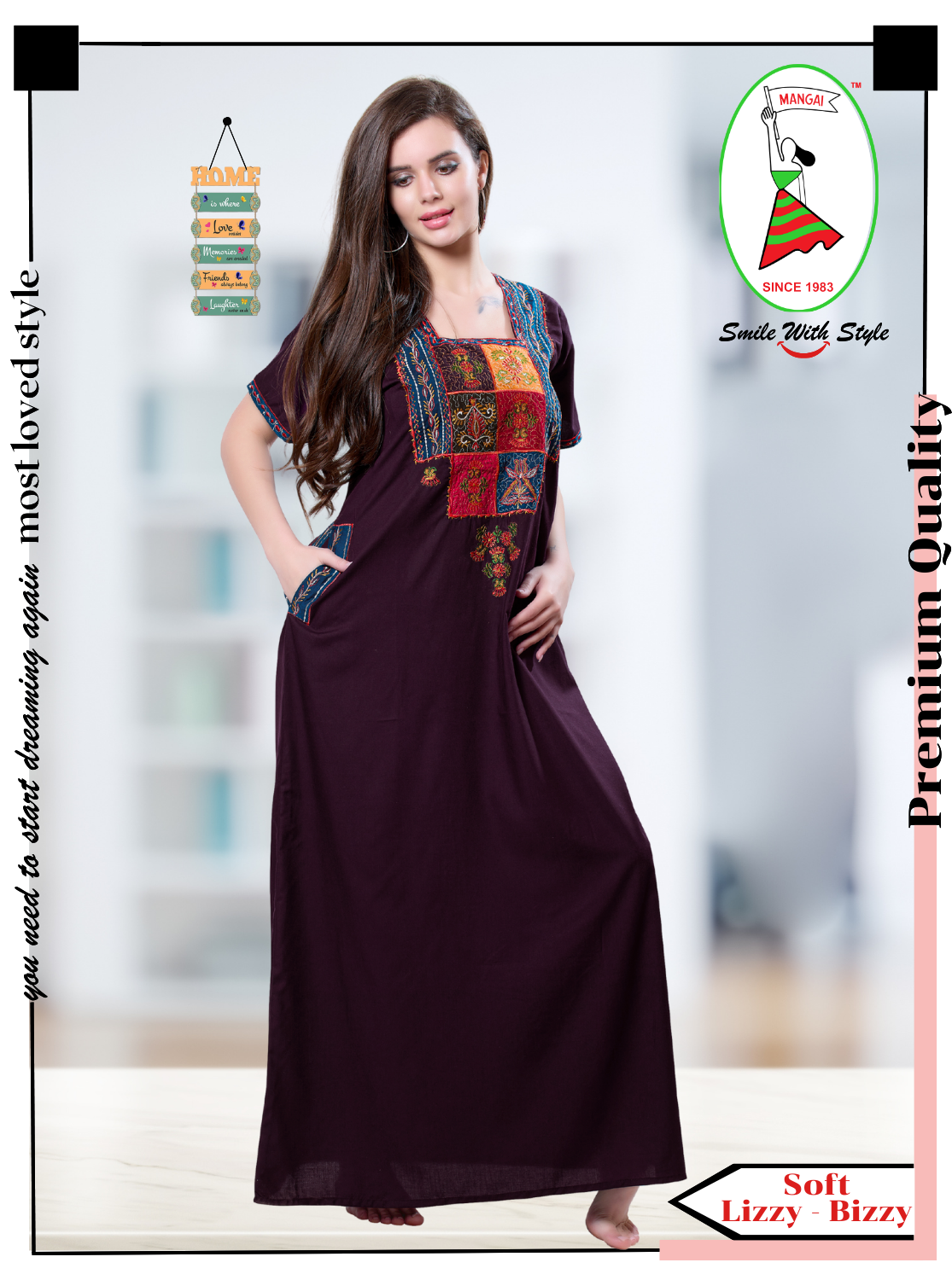 MANGAI Premium KARACHI Embroidery Nighties | Beautiful Embroidery Design's | Branded Quality | Half Sleeve | Regular Model | Stylish Nightdress for Women