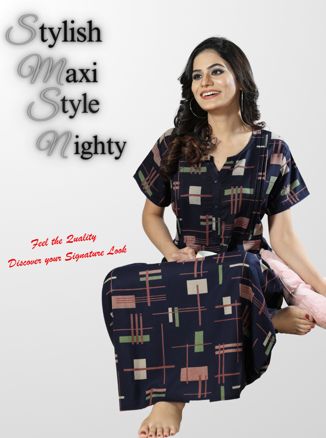 New Collections MANGAI Premium Alpine MAXI Style | Full Length Stylish MAXI Model Nighties | Side Pocket | Half Sleeve | Perfect Nightwear Collection's for Trendy Women's