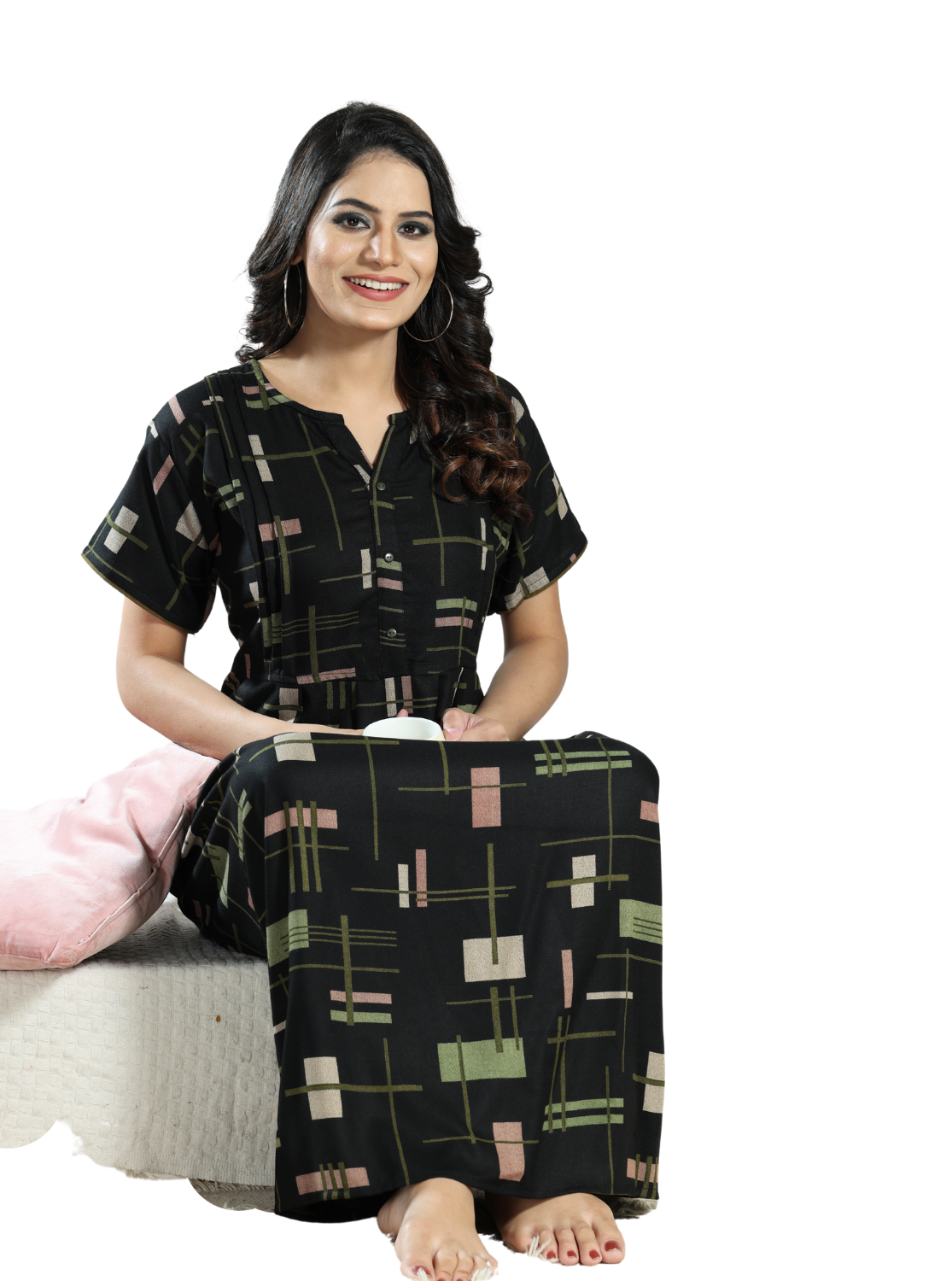 New Collections MANGAI Premium Alpine MAXI Style | Full Length Stylish MAXI Model Nighties | Side Pocket | Half Sleeve | Perfect Nightwear Collection's for Trendy Women's