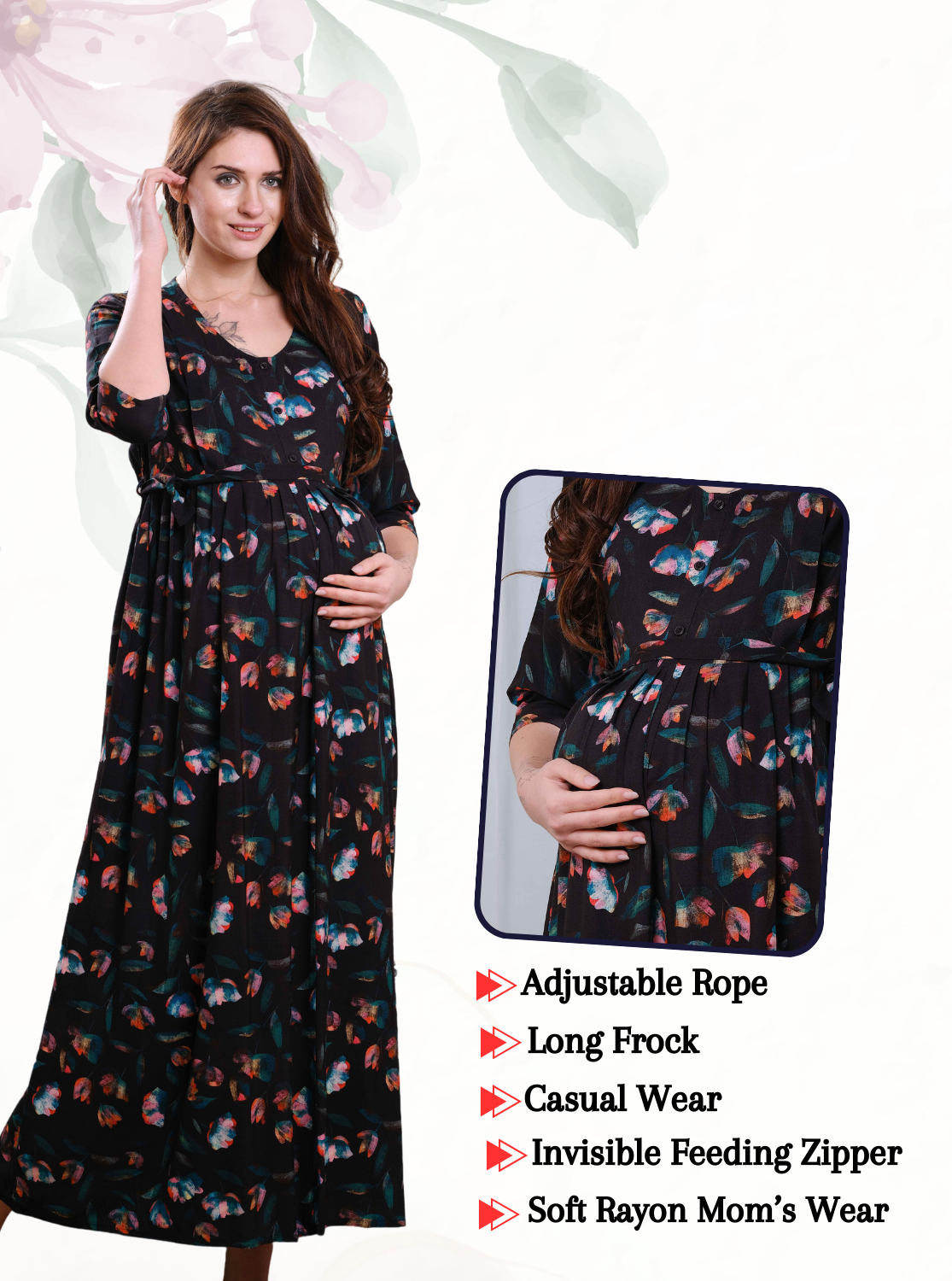 ONLY MINE Premium 4-IN-ONE Mom's Wear - Soft & Smooth Rayon | Maternity | Feeding | Long Frock | Casual Wear for Pregnancy Women's