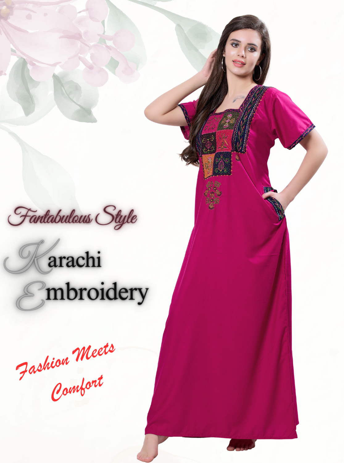 MANGAI Premium KARACHI Embroidery Nighties | Beautiful Embroidery Design's | Branded Quality | Half Sleeve | Regular Model | Stylish Nightdress for Women