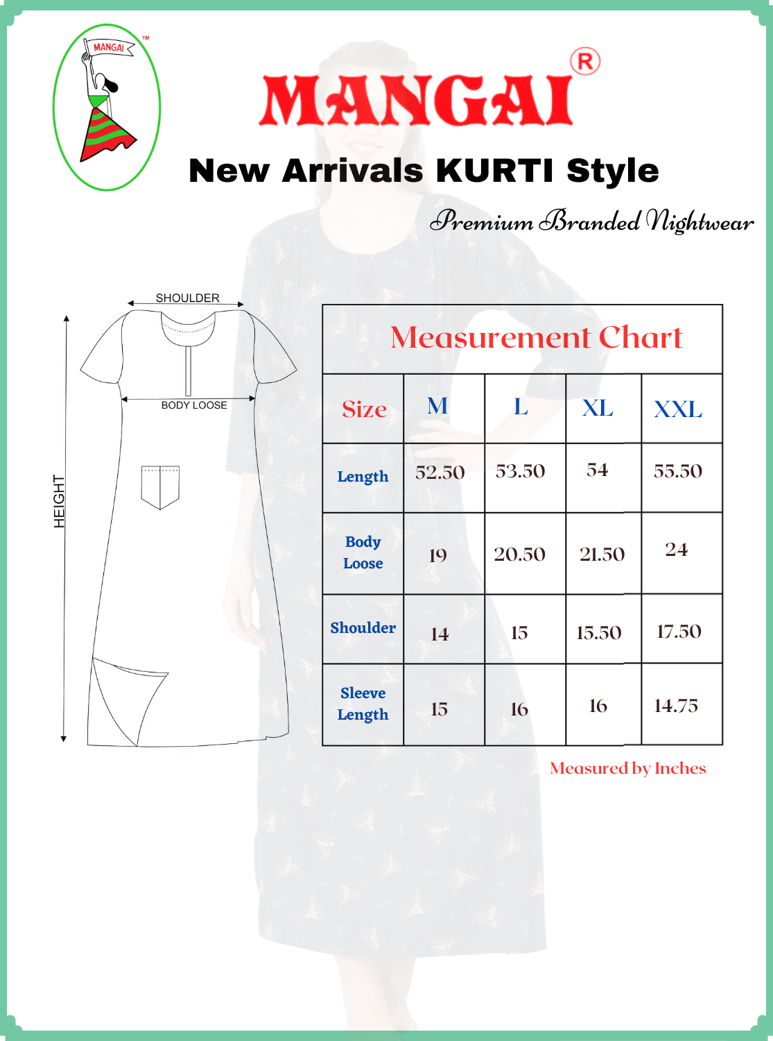 MANGAI Premium Alpine KURTI Style | Beautiful Stylish KURTI Model | Trendy Printed 3/4 Sleeve Night Wear