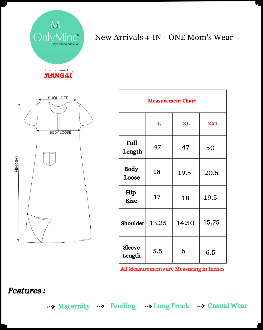 New ONLY MINE 4-IN-ONE Mom's Wear - Soft & Smooth Rayon | Maternity | Feeding | Maxi | Long Frock | Casual Wear