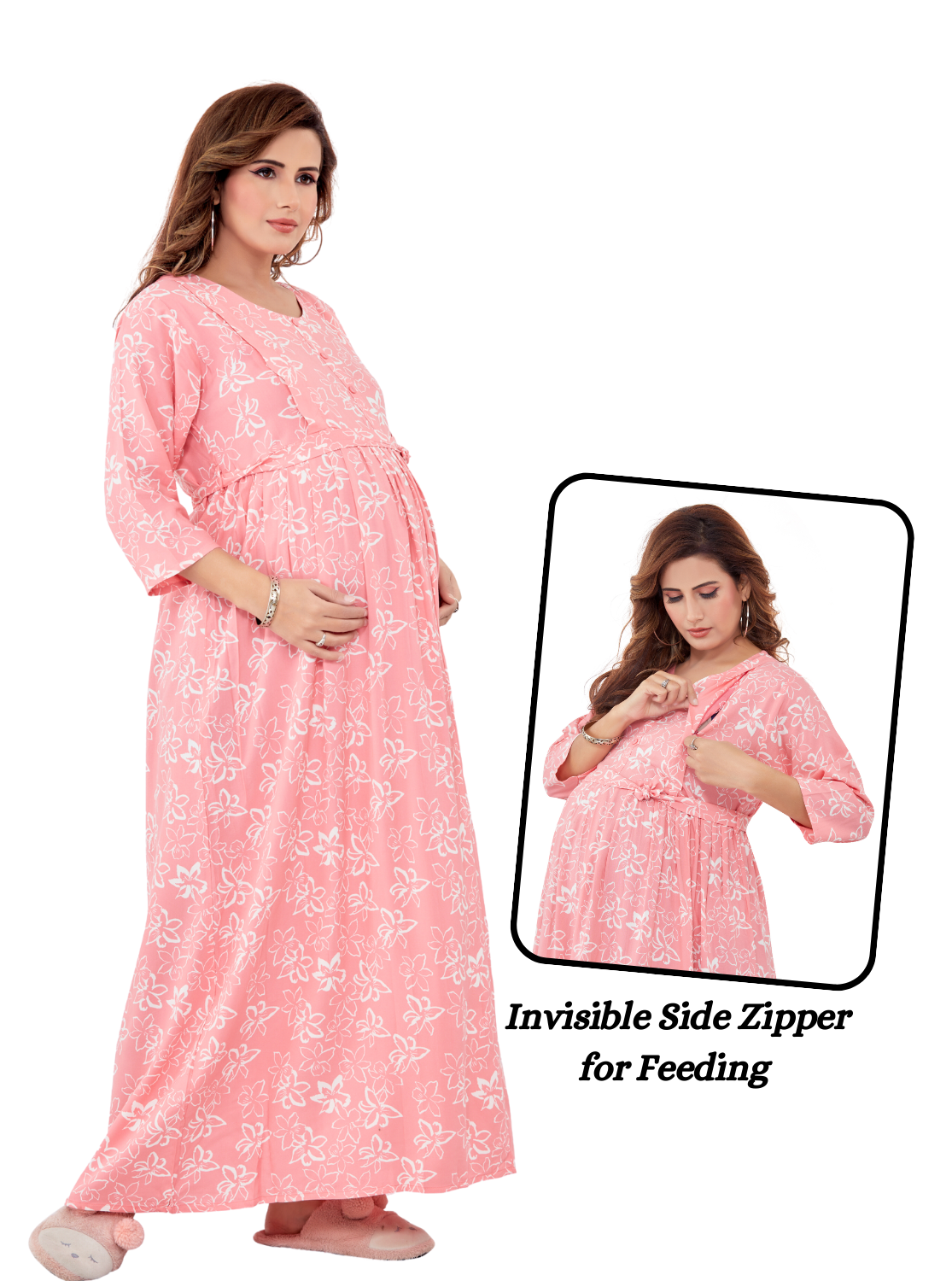 ONLY MINE New Arrival Premium 4-IN-ONE Mom's Wear - Soft & Smooth Rayon | Maternity | Feeding | Long Frock | Casual Wear for Pregnancy Women's