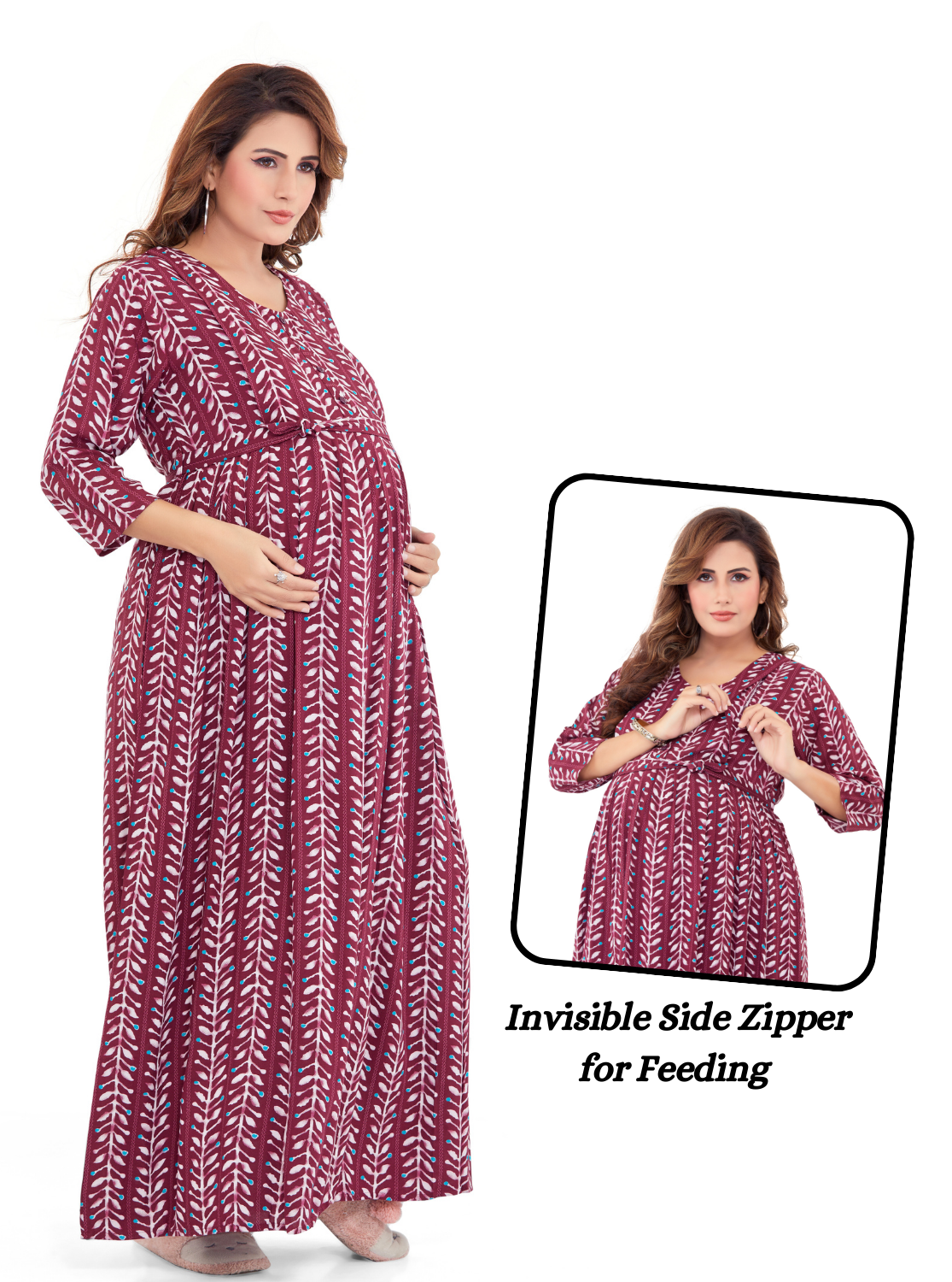 New ONLY MINE Premium 4-IN-ONE Mom's Wear - Soft & Smooth Rayon | Maternity | Feeding | Long Frock | Casual Wear for Pregnancy Women's