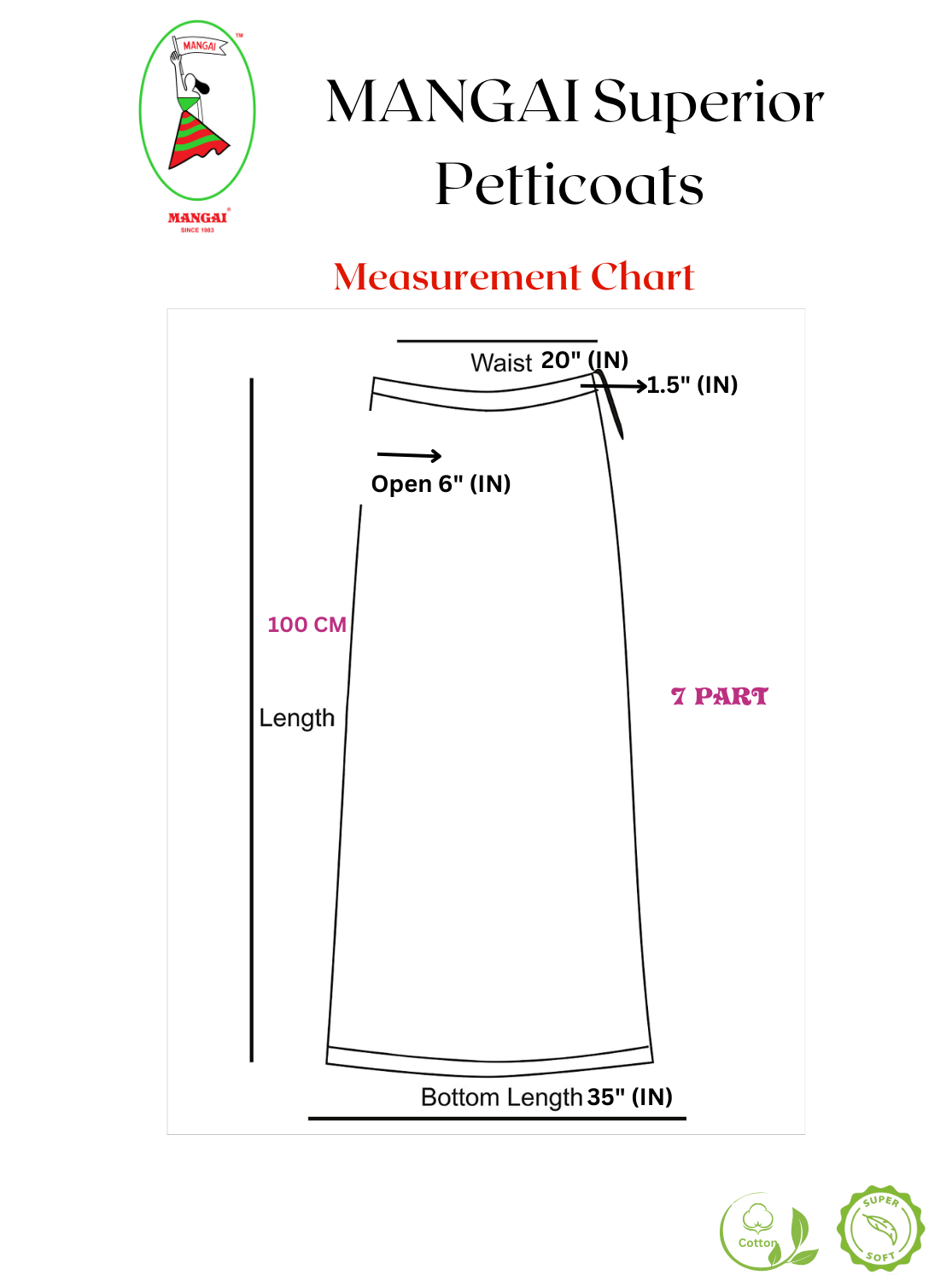 MANGAI Premium Elegant Cotton Petticoats - 7 Part | Premium Branded Women's Cotton Embroidery Petticoats