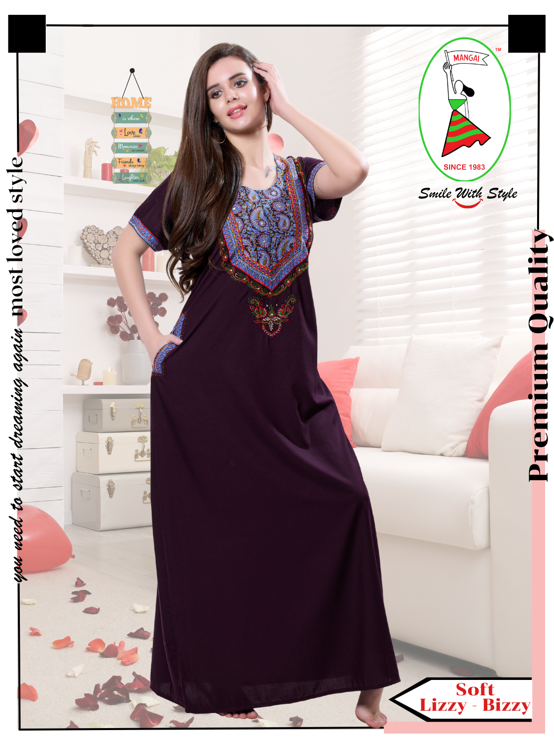 MANGAI Premium KARACHI Embroidery Nighties | Beautiful Embroidery Design's | Branded Quality | Half Sleeve | Regular Model | Stylish Nightdress for Women