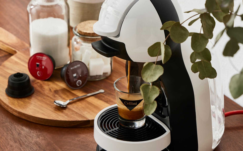 Coffee dispensed with Dolce Gusto compatible capsules