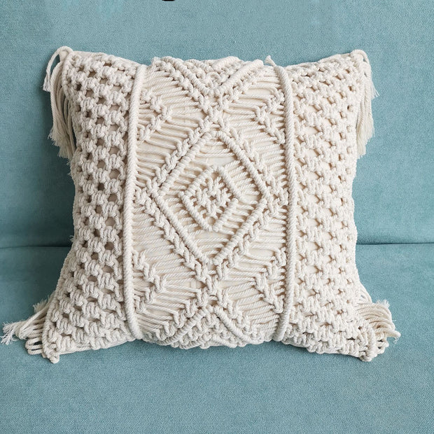 Beige Morocco Handmade Knitting Woven Pillow Cushion Cover